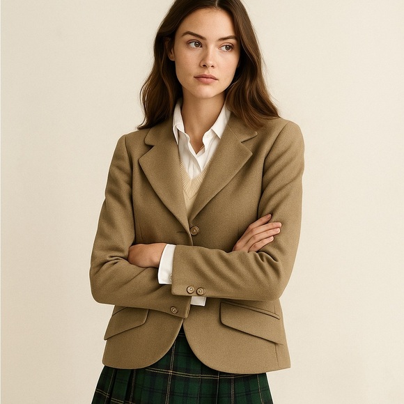 vintage 80s NEIMAN MARCUS STANLEY BLACKER jacket blazer 100% wool tweed tan 10 - Picture 11 of 11